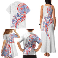 Hawaiian Kakau Tribal Sea Animals Tattoos Family Matching Tank Maxi Dress and Hawaiian Shirt Hawaii Flag Color Inspired