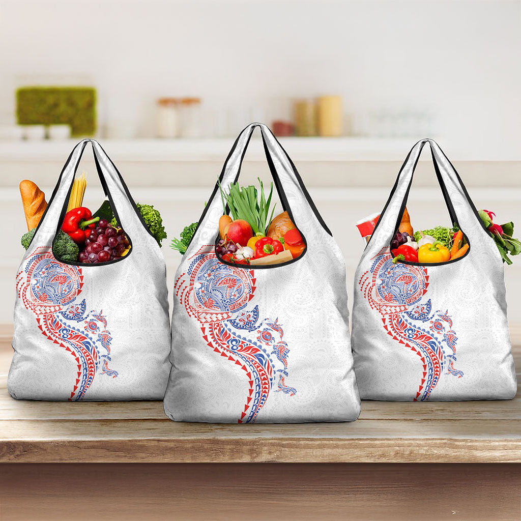Hawaiian Kakau Tribal Sea Animals Tattoos Grocery Bag Hawaii Flag Color Inspired