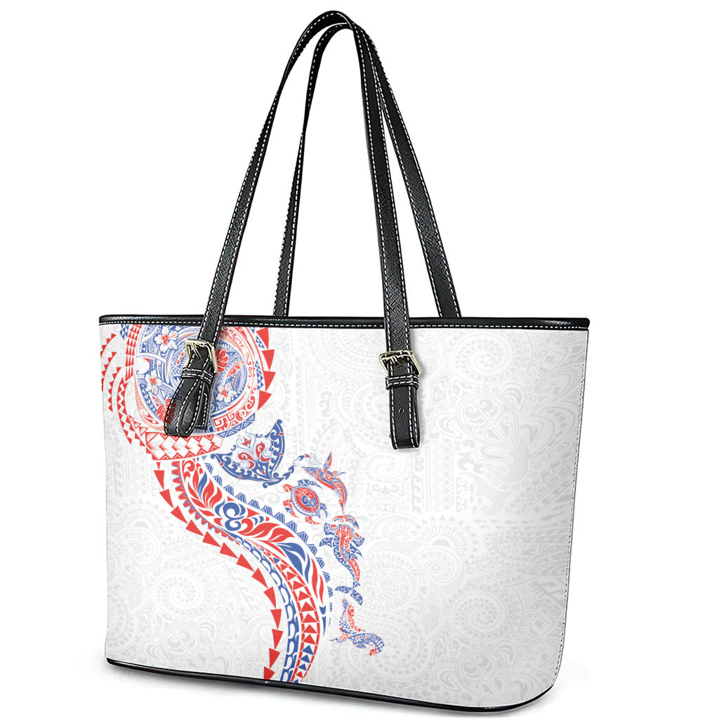 Hawaiian Kakau Tribal Sea Animals Tattoos Leather Tote Bag Hawaii Flag Color Inspired