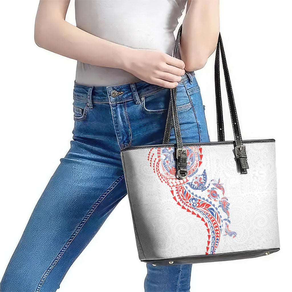 Hawaiian Kakau Tribal Sea Animals Tattoos Leather Tote Bag Hawaii Flag Color Inspired