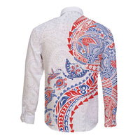 Hawaiian Kakau Tribal Sea Animals Tattoos Long Sleeve Button Shirt Hawaii Flag Color Inspired