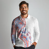 Hawaiian Kakau Tribal Sea Animals Tattoos Long Sleeve Polo Shirt Hawaii Flag Color Inspired