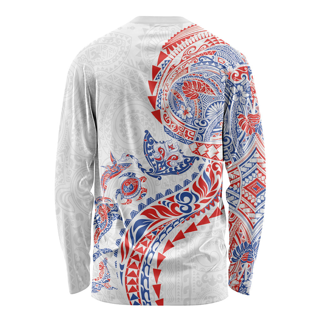 Hawaiian Kakau Tribal Sea Animals Tattoos Long Sleeve Shirt Hawaii Flag Color Inspired