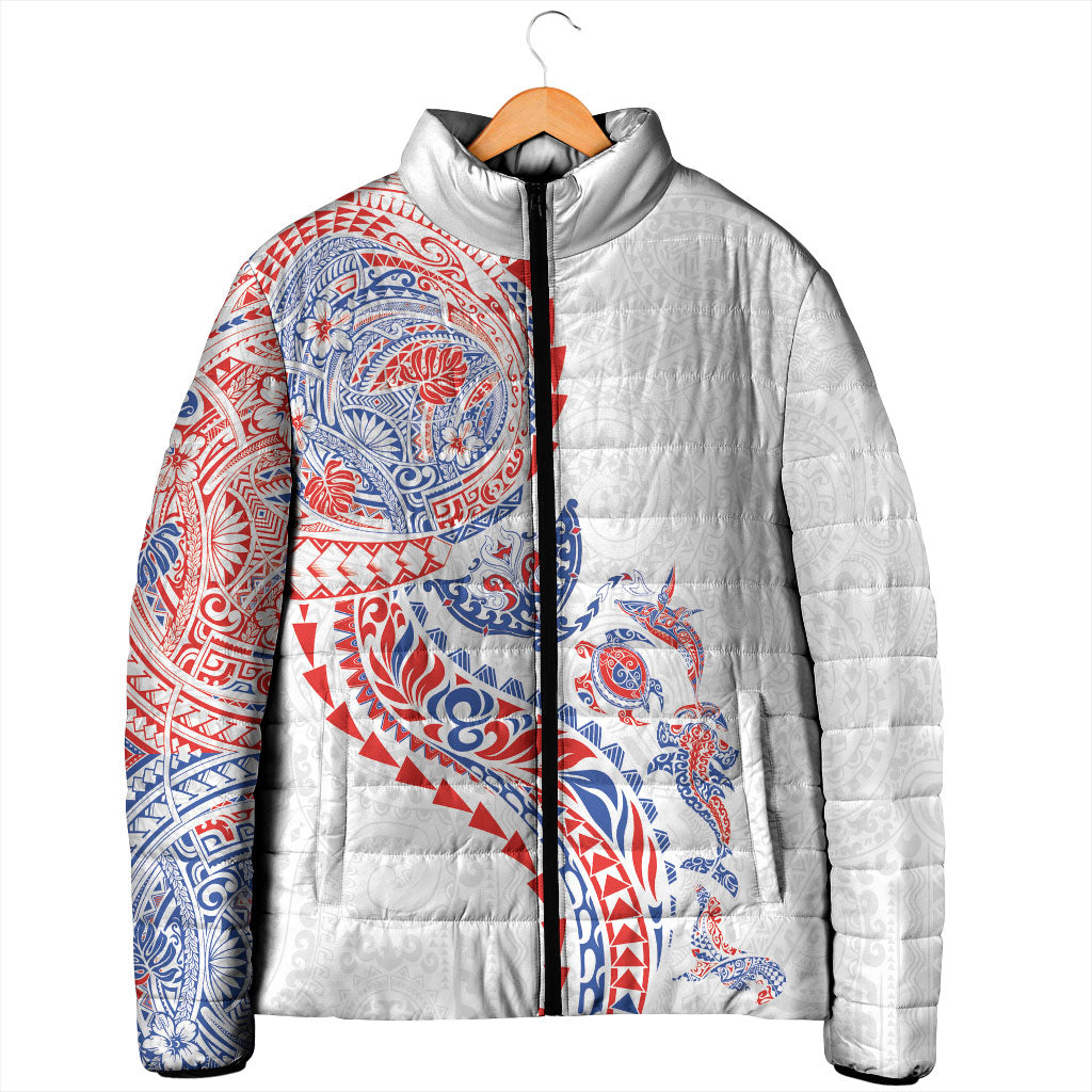 Hawaiian Kakau Tribal Sea Animals Tattoos Padded Jacket Hawaii Flag Color Inspired