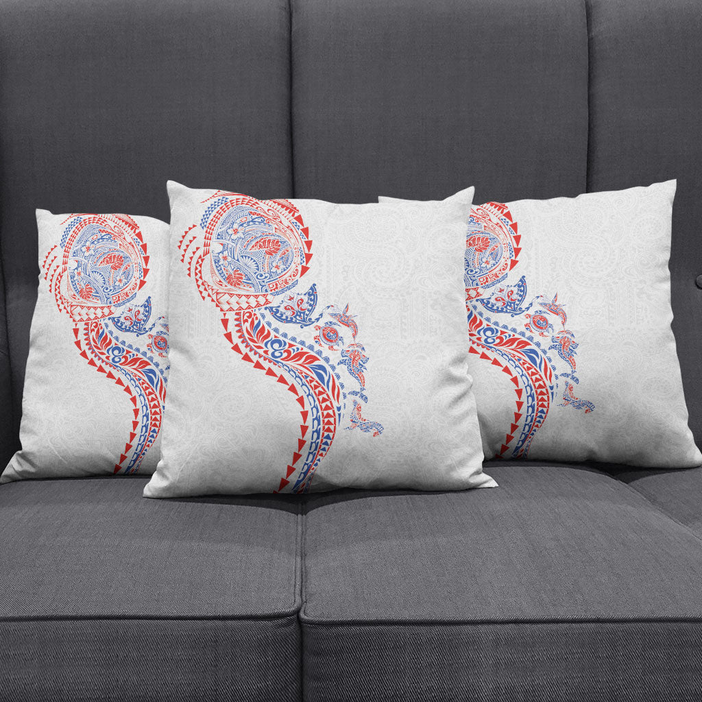 Hawaiian Kakau Tribal Sea Animals Tattoos Pillow Cover Hawaii Flag Color Inspired