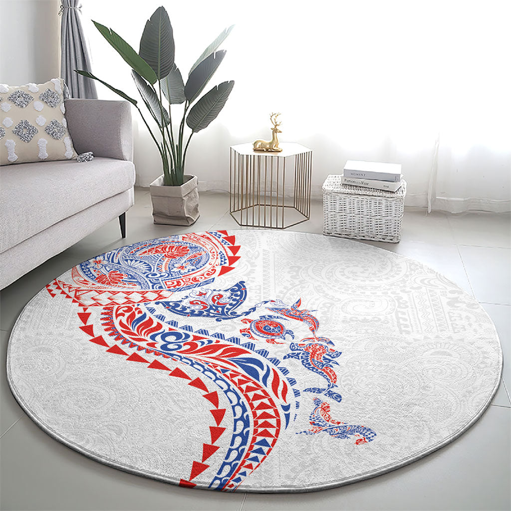 Hawaiian Kakau Tribal Sea Animals Tattoos Round Carpet Hawaii Flag Color Inspired