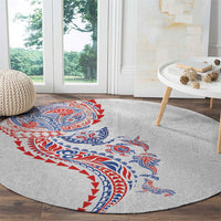 Hawaiian Kakau Tribal Sea Animals Tattoos Round Carpet Hawaii Flag Color Inspired