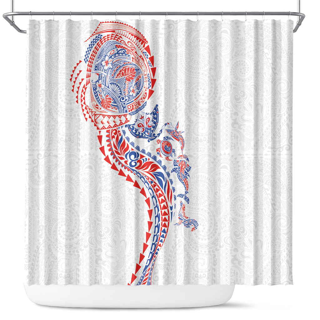 Hawaiian Kakau Tribal Sea Animals Tattoos Shower Curtain Hawaii Flag Color Inspired