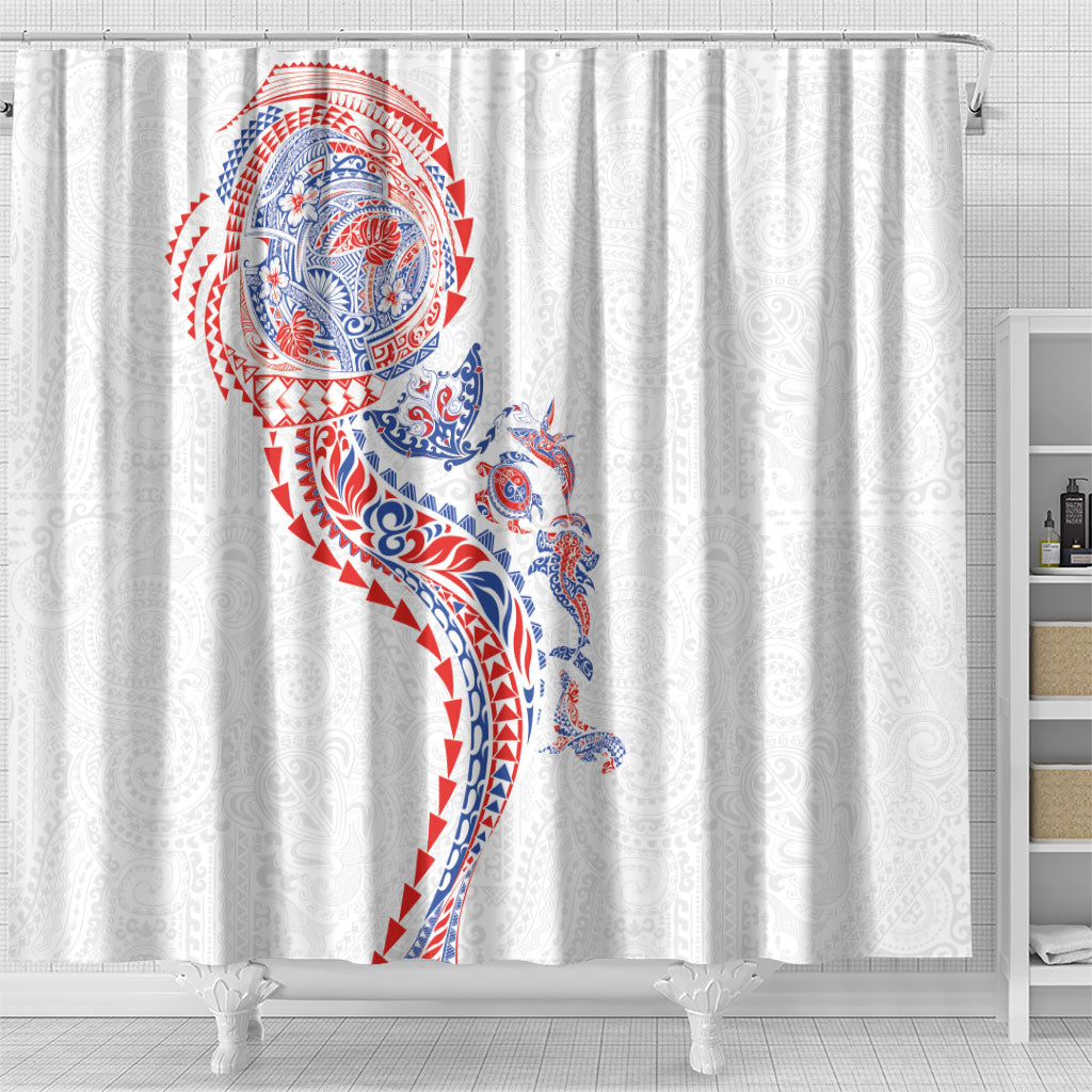 Hawaiian Kakau Tribal Sea Animals Tattoos Shower Curtain Hawaii Flag Color Inspired