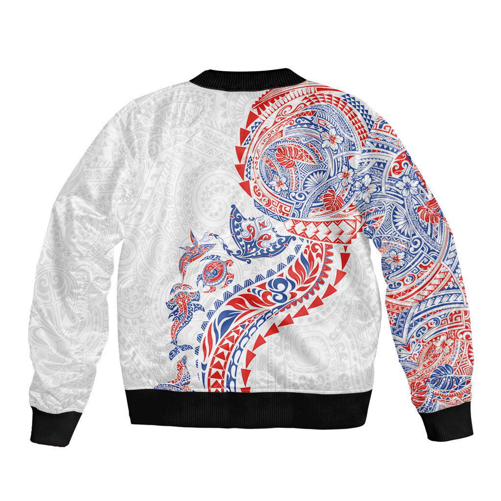 Hawaiian Kakau Tribal Sea Animals Tattoos Sleeve Zip Bomber Jacket Hawaii Flag Color Inspired