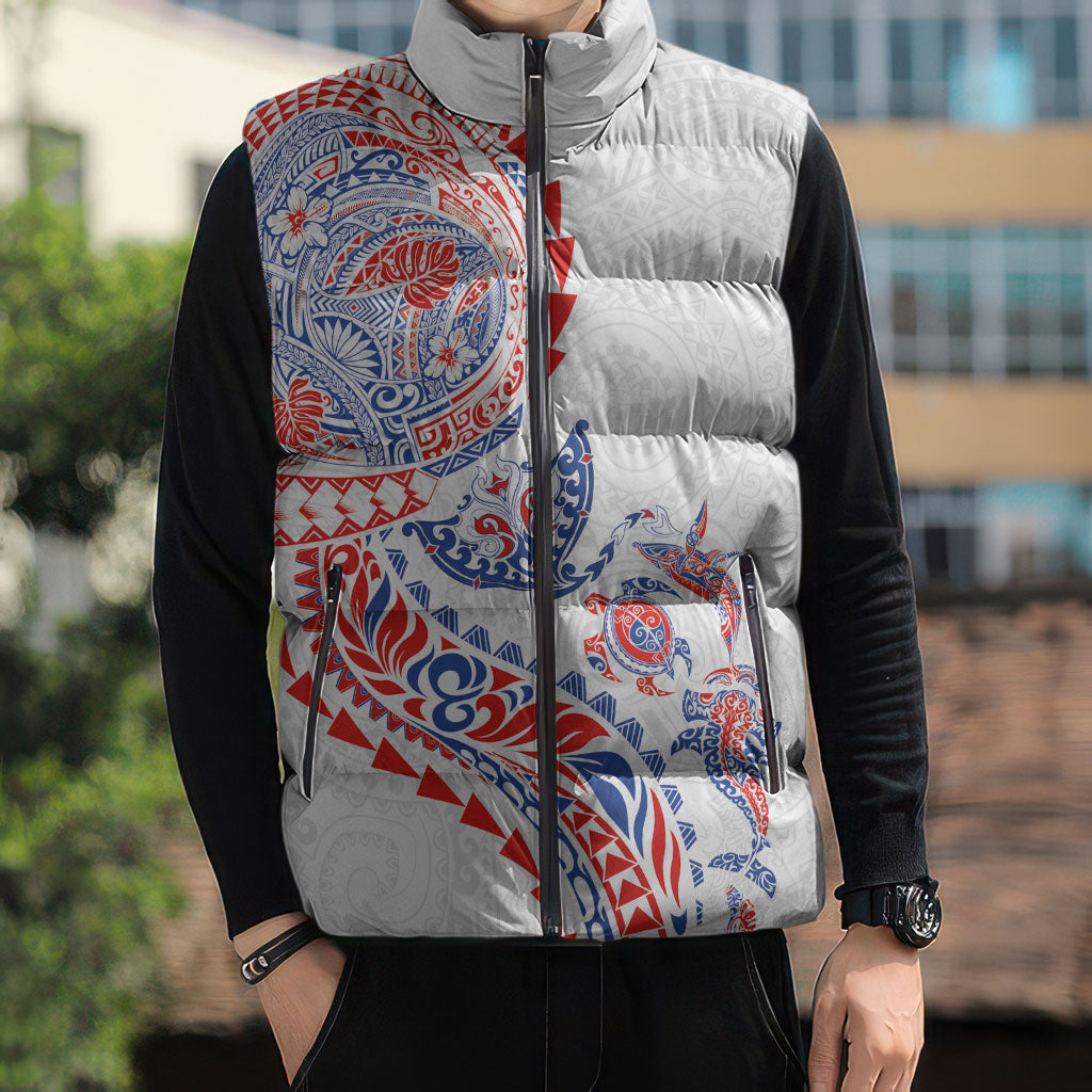 Hawaiian Kakau Tribal Sea Animals Tattoos Sleeveless Puffer Jacket Hawaii Flag Color Inspired
