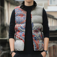 Hawaiian Kakau Tribal Sea Animals Tattoos Sleeveless Puffer Jacket Hawaii Flag Color Inspired