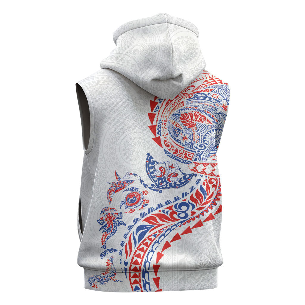 Hawaiian Kakau Tribal Sea Animals Tattoos Sleeveless Zip Hoodie Hawaii Flag Color Inspired