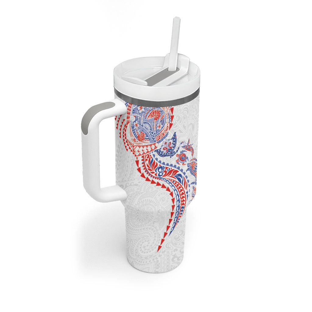 Hawaiian Kakau Tribal Sea Animals Tattoos Tumbler With Handle Hawaii Flag Color Inspired