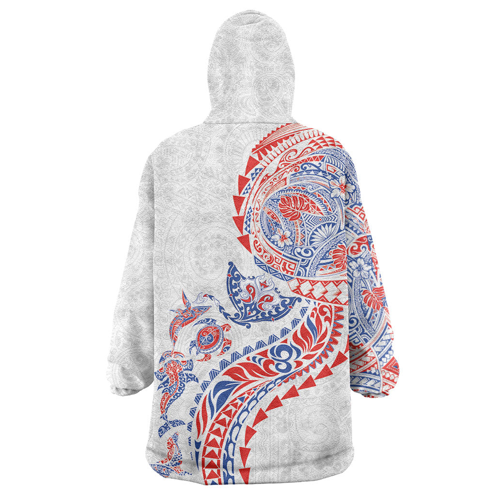 Hawaiian Kakau Tribal Sea Animals Tattoos Wearable Blanket Hoodie Hawaii Flag Color Inspired
