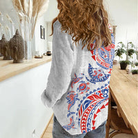 Hawaiian Kakau Tribal Sea Animals Tattoos Women Casual Shirt Hawaii Flag Color Inspired