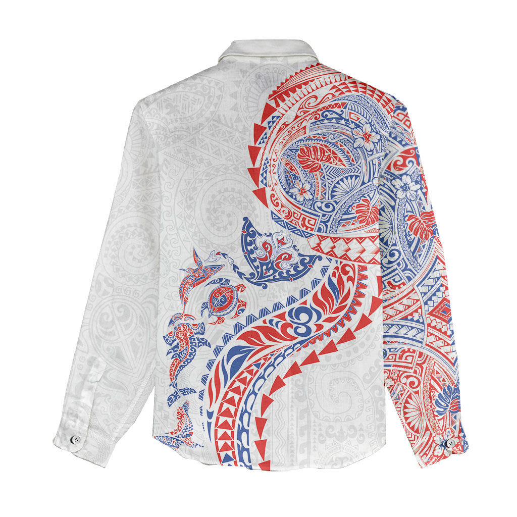 Hawaiian Kakau Tribal Sea Animals Tattoos Women Casual Shirt Hawaii Flag Color Inspired