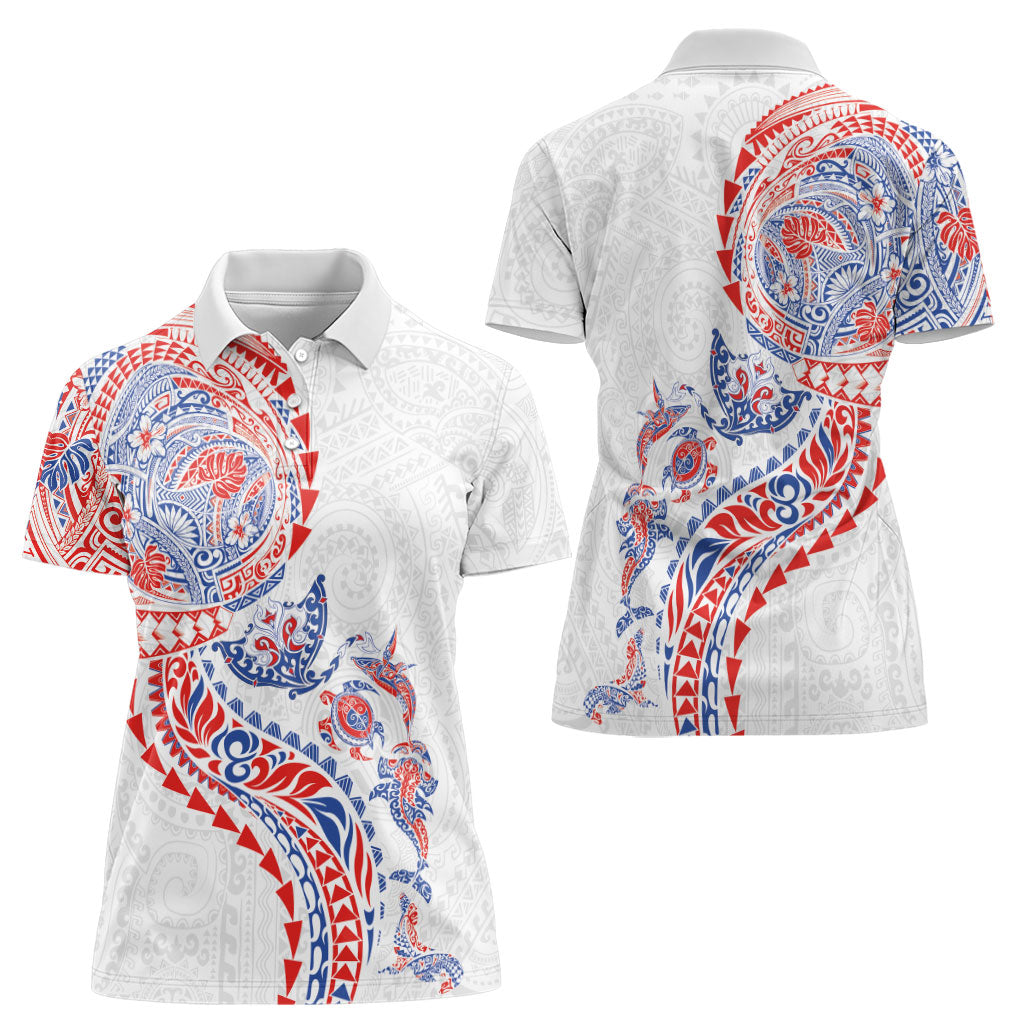 Hawaiian Kakau Tribal Sea Animals Tattoos Women Polo Shirt Hawaii Flag Color Inspired