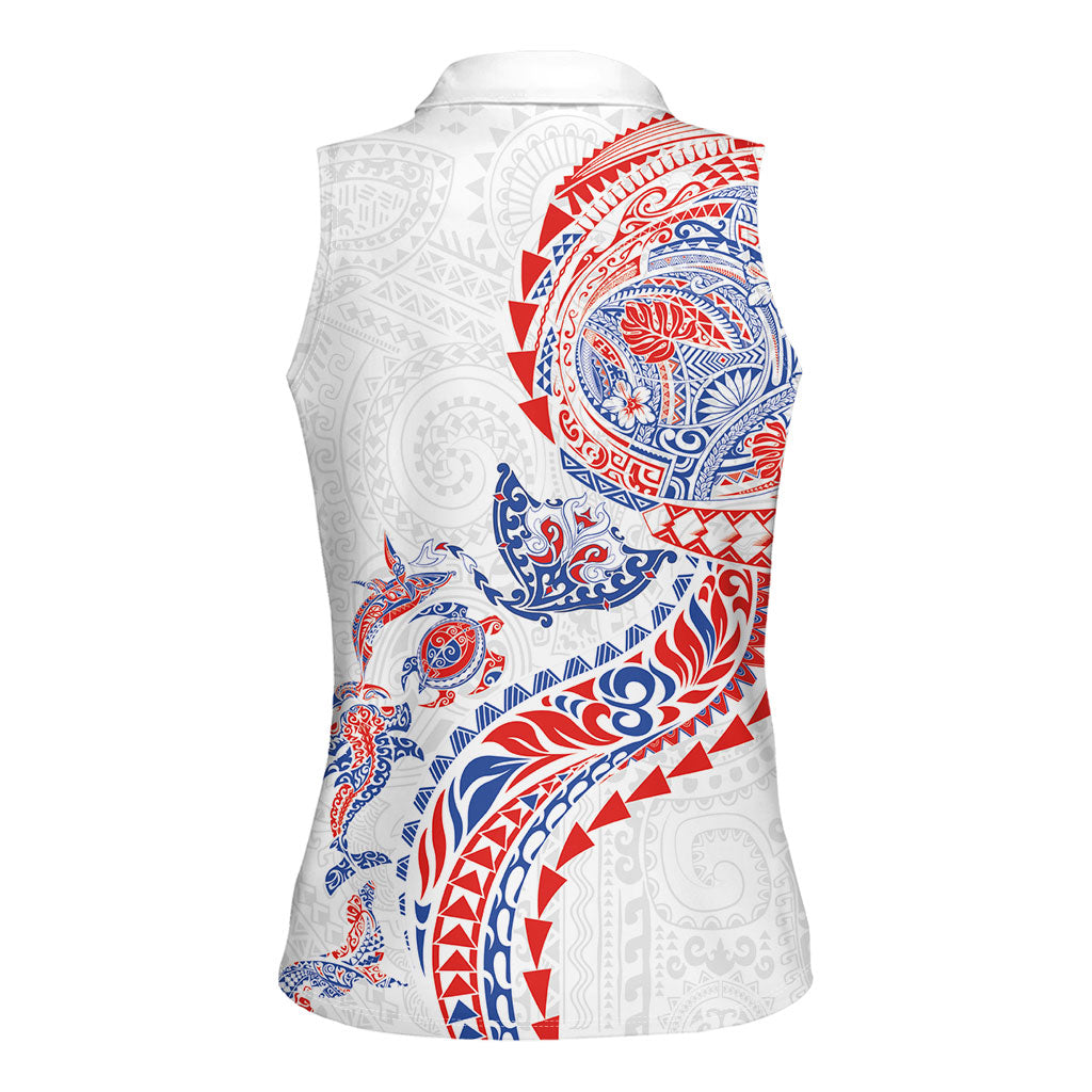Hawaiian Kakau Tribal Sea Animals Tattoos Women Sleeveless Polo Shirt Hawaii Flag Color Inspired