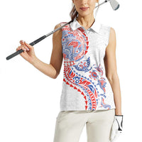 Hawaiian Kakau Tribal Sea Animals Tattoos Women Sleeveless Polo Shirt Hawaii Flag Color Inspired