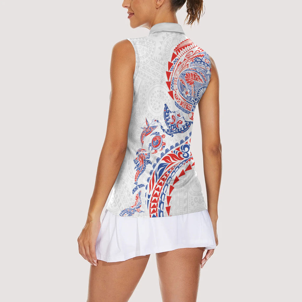 Hawaiian Kakau Tribal Sea Animals Tattoos Women Sleeveless Polo Shirt Hawaii Flag Color Inspired