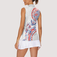 Hawaiian Kakau Tribal Sea Animals Tattoos Women Sleeveless Polo Shirt Hawaii Flag Color Inspired
