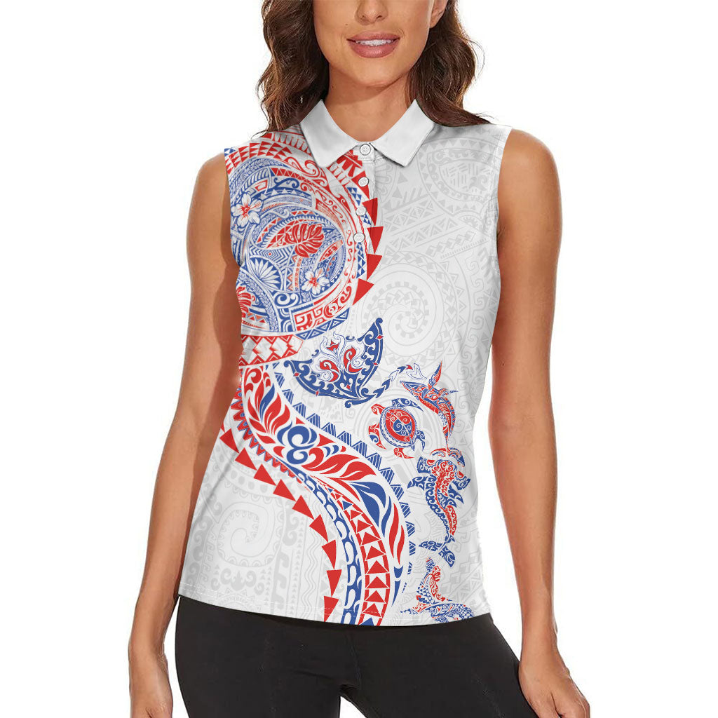 Hawaiian Kakau Tribal Sea Animals Tattoos Women Sleeveless Polo Shirt Hawaii Flag Color Inspired