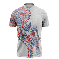 Hawaiian Kakau Tribal Sea Animals Tattoos Zipper Polo Shirt Hawaii Flag Color Inspired