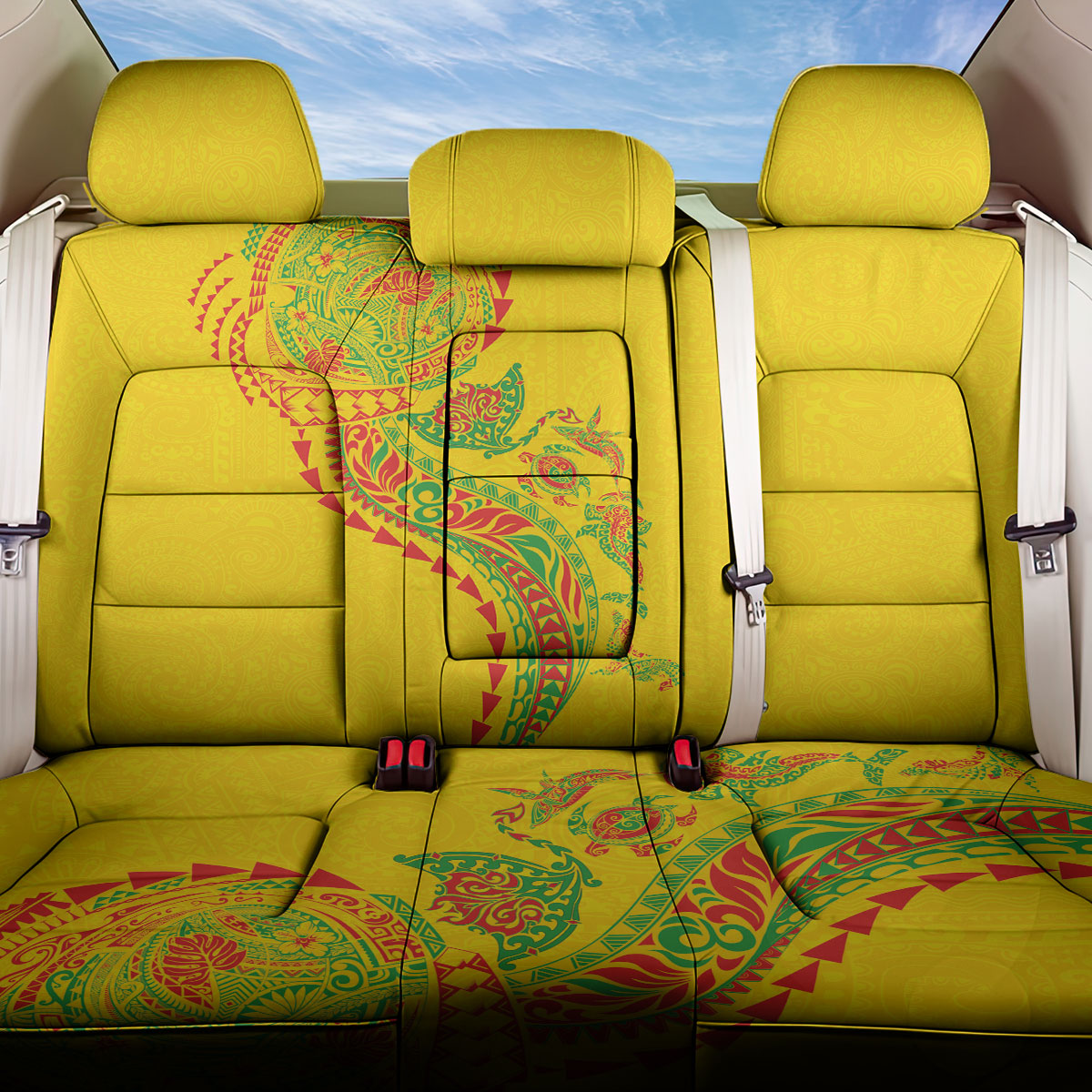 Hawaiian Kakau Tribal Sea Animals Tattoos Back Car Seat Cover Kanaka Maoli Flag Color Inspired