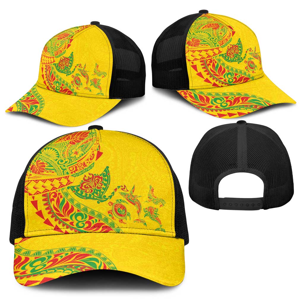 Hawaiian Kakau Tribal Sea Animals Tattoos Baseball Net Cap Kanaka Maoli Flag Color Inspired