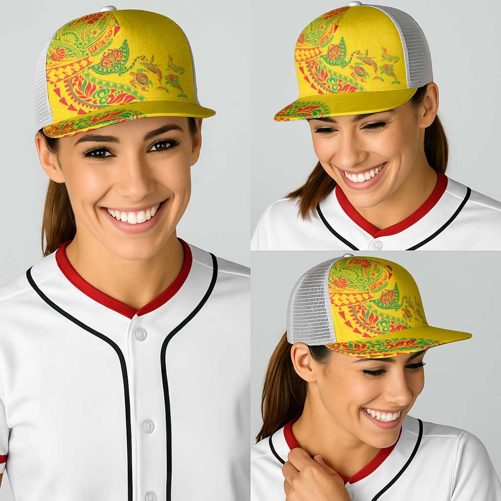 Hawaiian Kakau Tribal Sea Animals Tattoos Baseball Net Cap Kanaka Maoli Flag Color Inspired