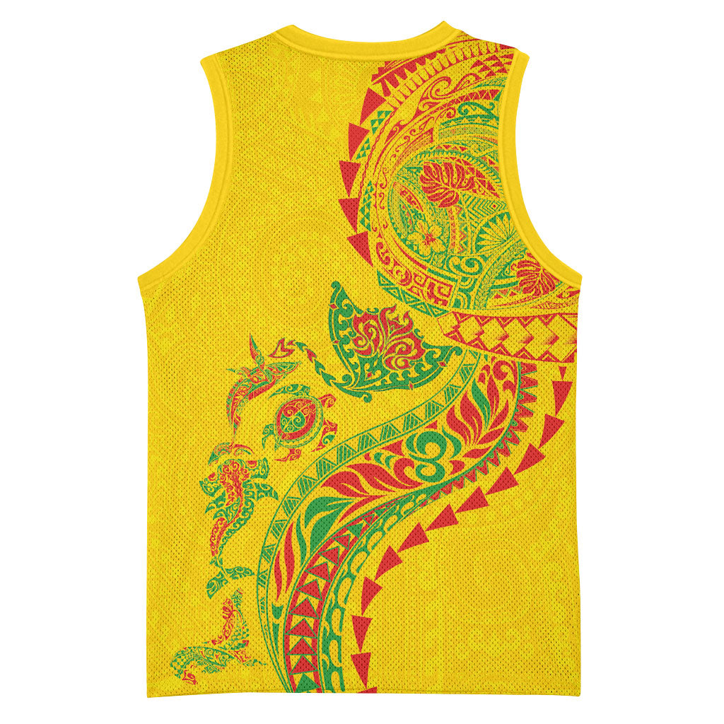 Hawaiian Kakau Tribal Sea Animals Tattoos Basketball Jersey Kanaka Maoli Flag Color Inspired