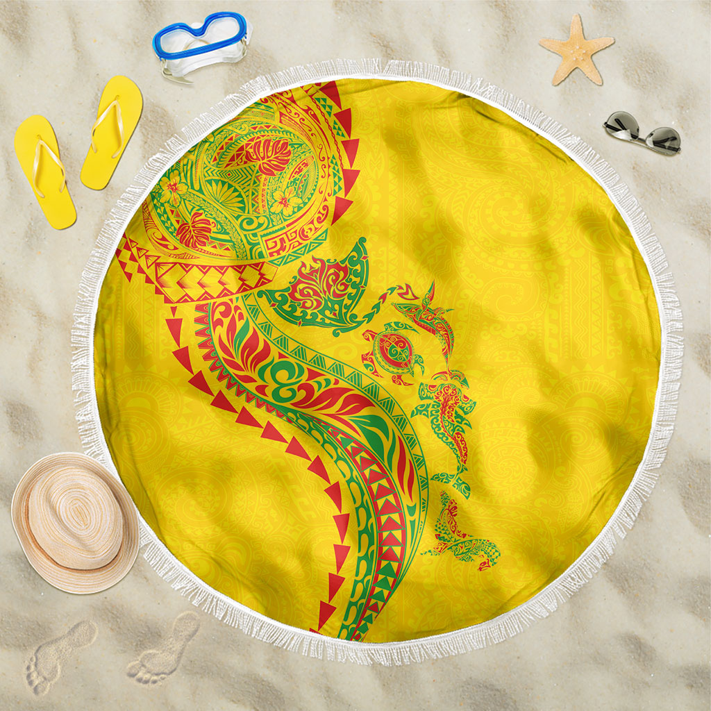 Hawaiian Kakau Tribal Sea Animals Tattoos Beach Blanket Kanaka Maoli Flag Color Inspired