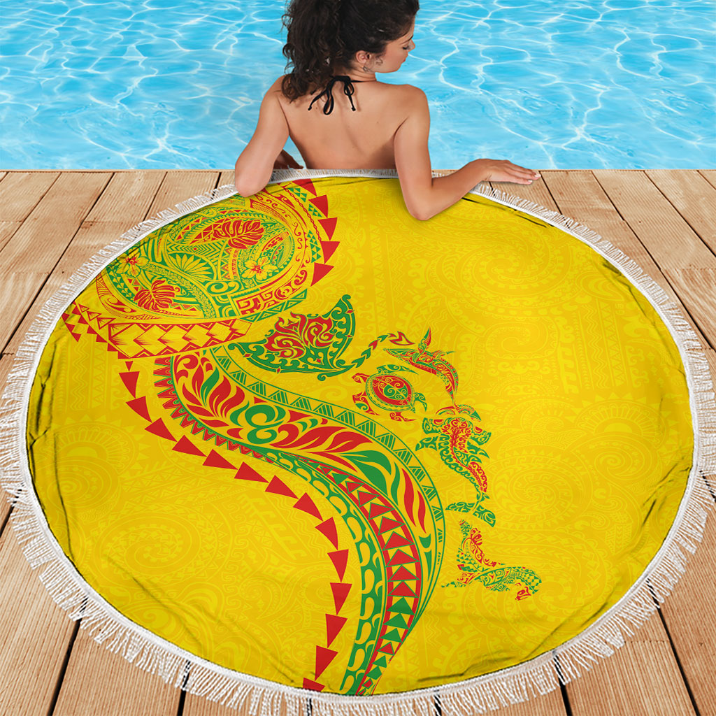 Hawaiian Kakau Tribal Sea Animals Tattoos Beach Blanket Kanaka Maoli Flag Color Inspired