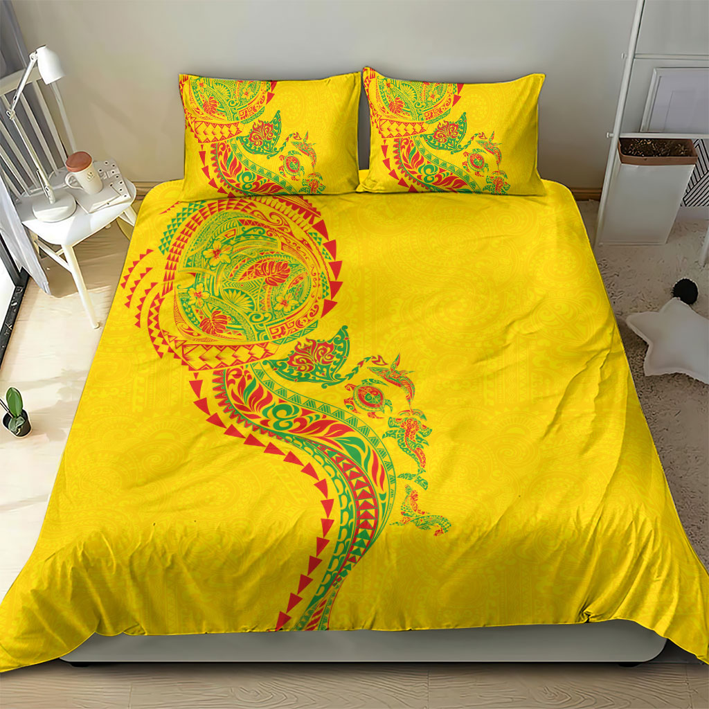 Hawaiian Kakau Tribal Sea Animals Tattoos Bedding Set Kanaka Maoli Flag Color Inspired