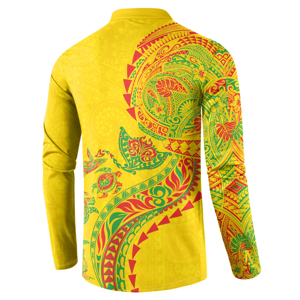 Hawaiian Kakau Tribal Sea Animals Tattoos Button Sweatshirt Kanaka Maoli Flag Color Inspired