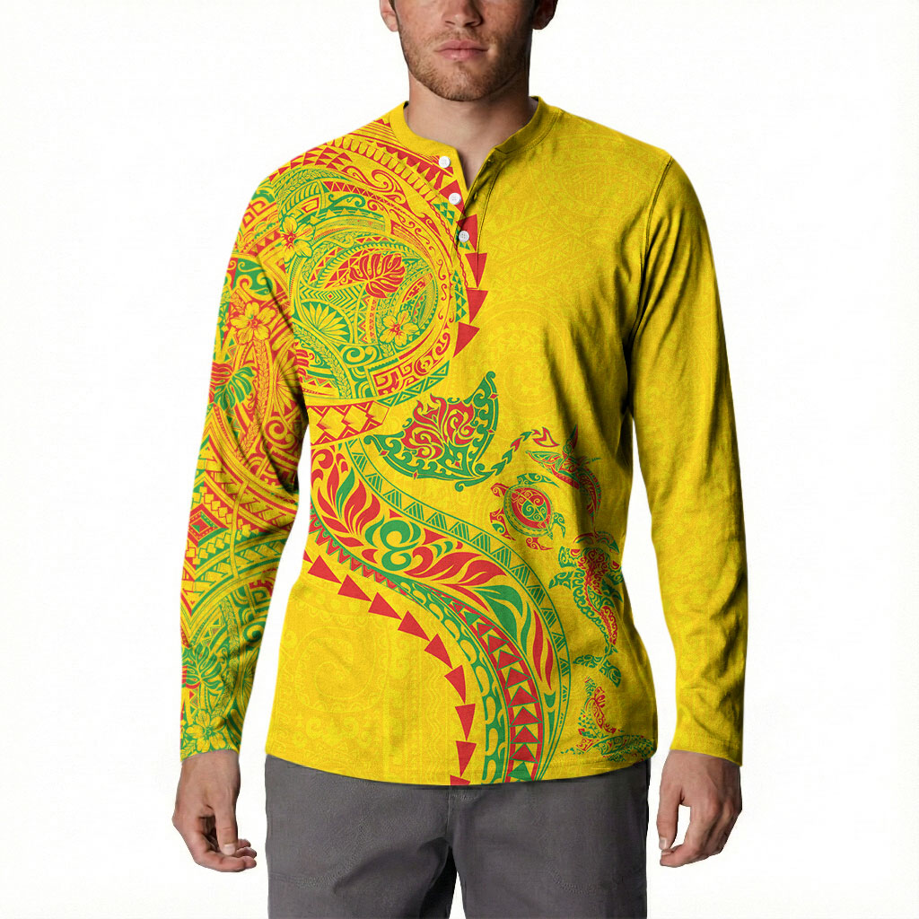 Hawaiian Kakau Tribal Sea Animals Tattoos Button Sweatshirt Kanaka Maoli Flag Color Inspired
