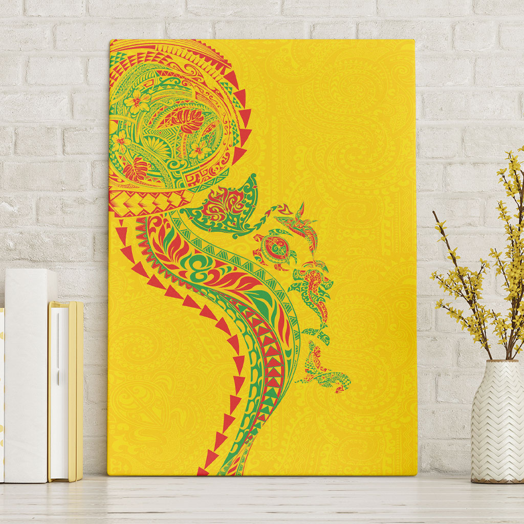 Hawaiian Kakau Tribal Sea Animals Tattoos Canvas Wall Art Kanaka Maoli Flag Color Inspired LT03 Without Frame Multicolor - Polynesian Pride