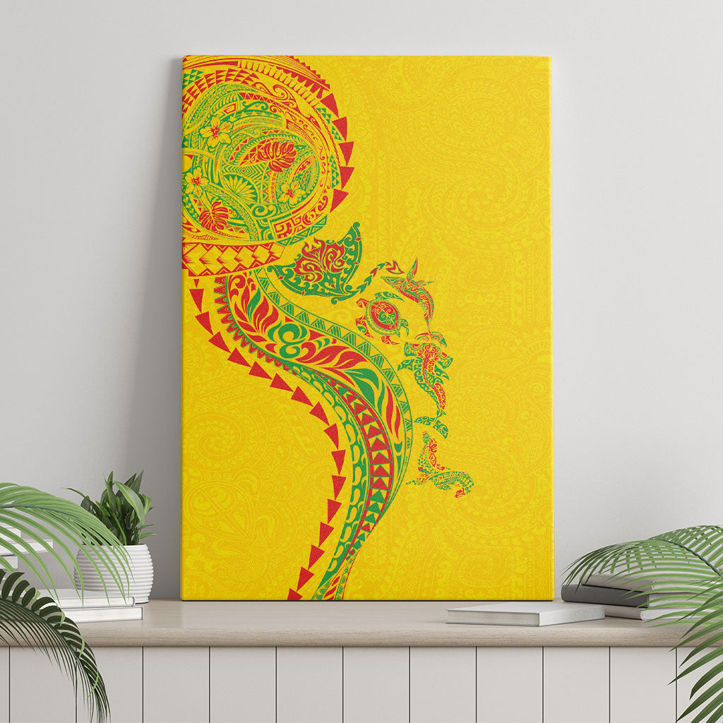 Hawaiian Kakau Tribal Sea Animals Tattoos Canvas Wall Art Kanaka Maoli Flag Color Inspired LT03 - Polynesian Pride