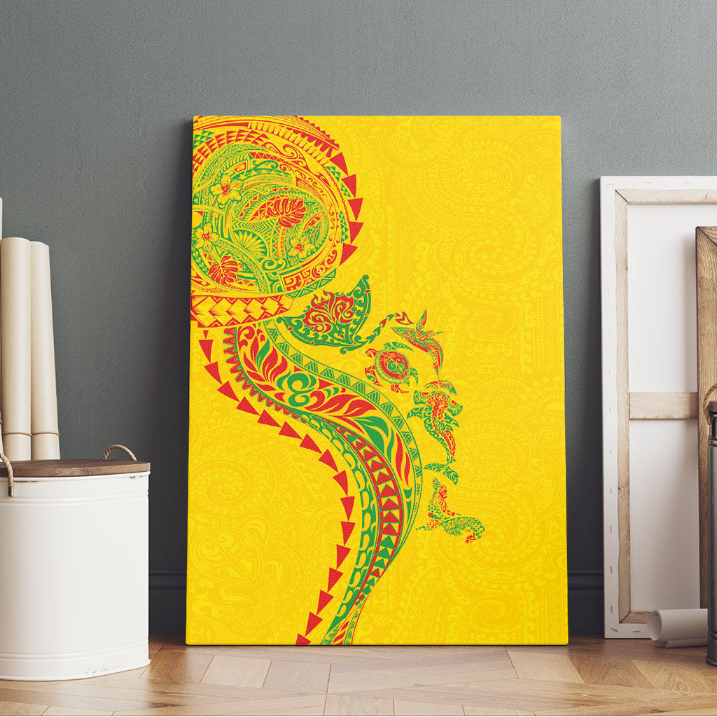 Hawaiian Kakau Tribal Sea Animals Tattoos Canvas Wall Art Kanaka Maoli Flag Color Inspired LT03 - Polynesian Pride