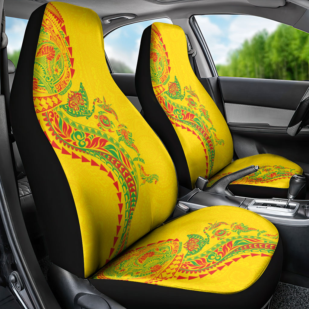 Hawaiian Kakau Tribal Sea Animals Tattoos Car Seat Cover Kanaka Maoli Flag Color Inspired