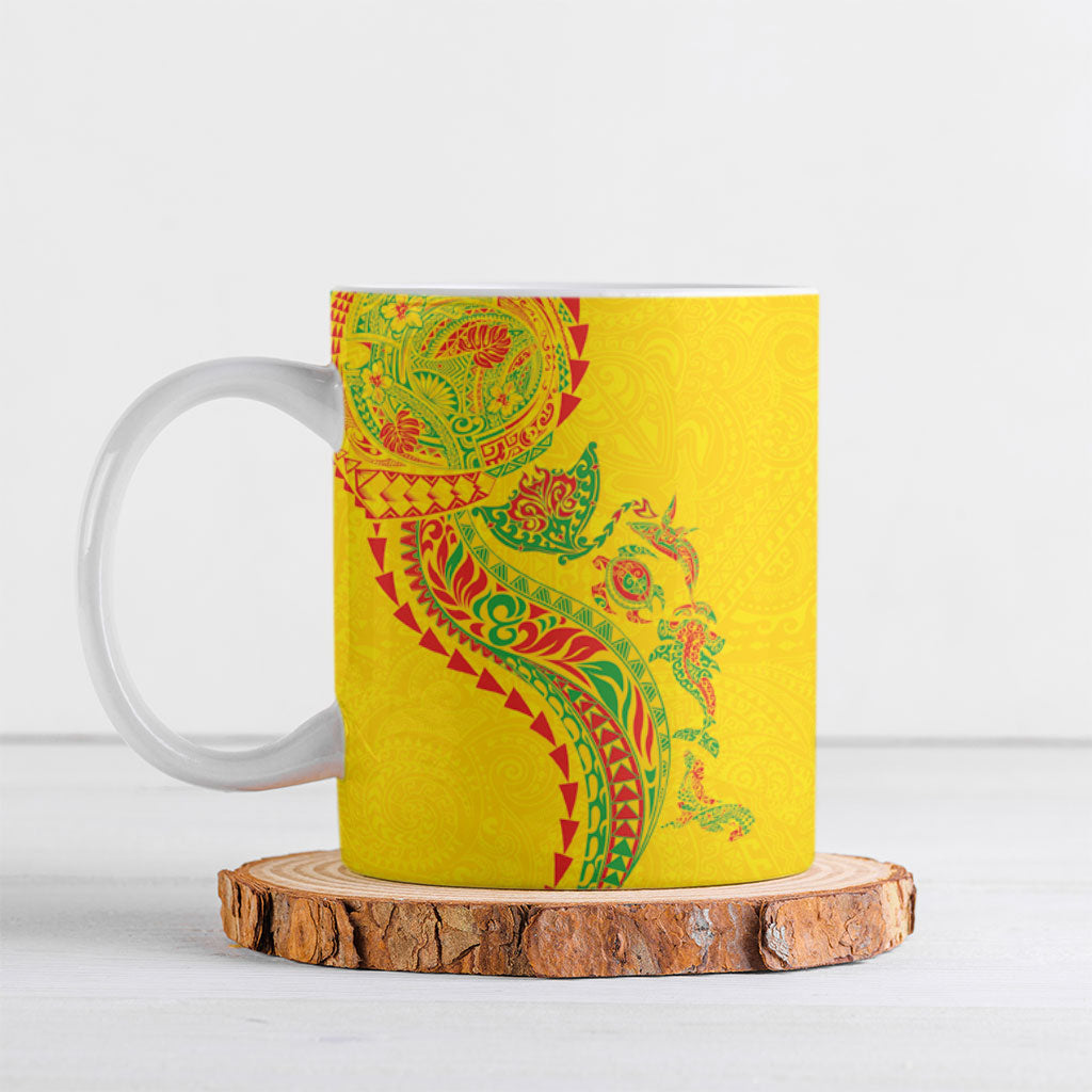 Hawaiian Kakau Tribal Sea Animals Tattoos Ceramic Mug Kanaka Maoli Flag Color Inspired
