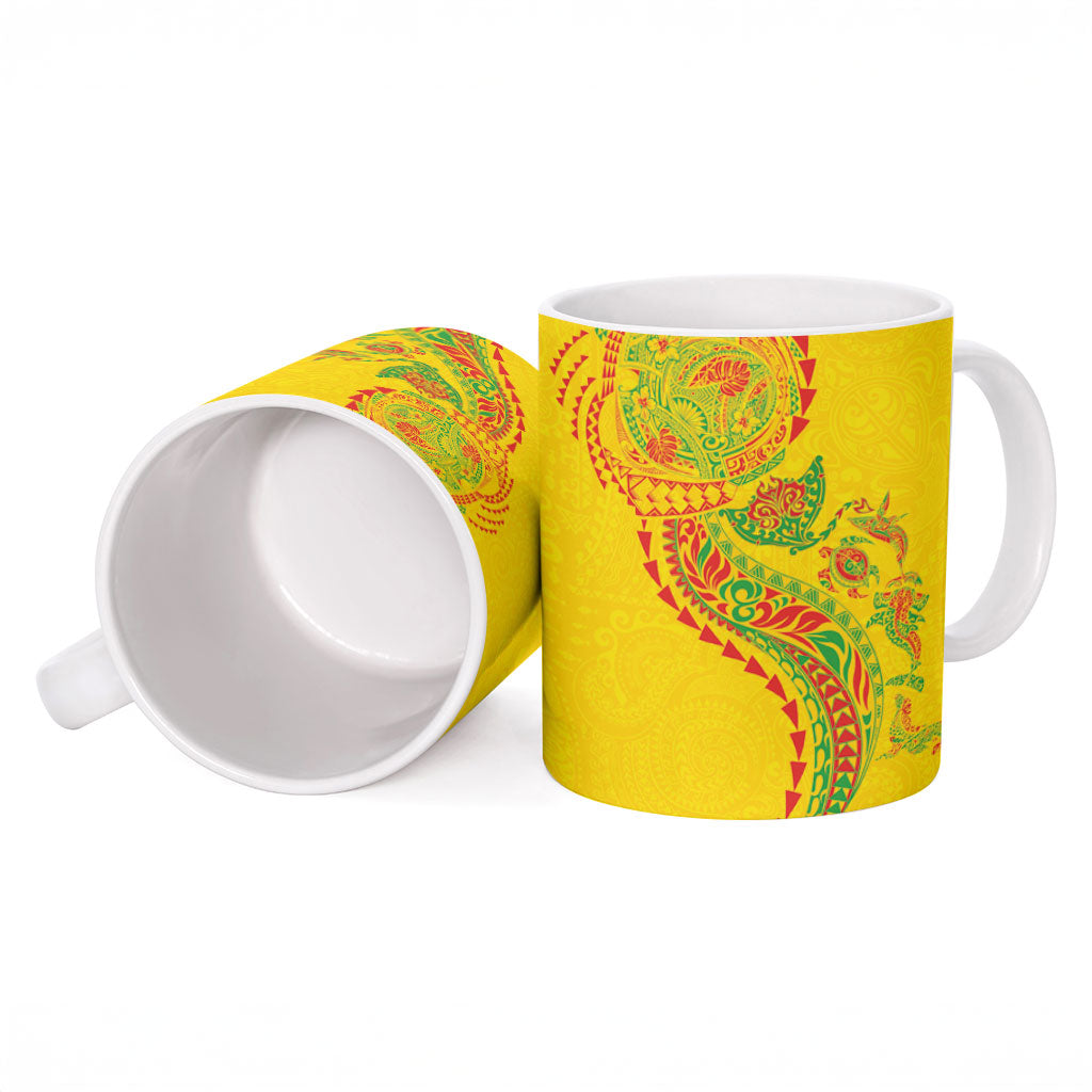 Hawaiian Kakau Tribal Sea Animals Tattoos Ceramic Mug Kanaka Maoli Flag Color Inspired