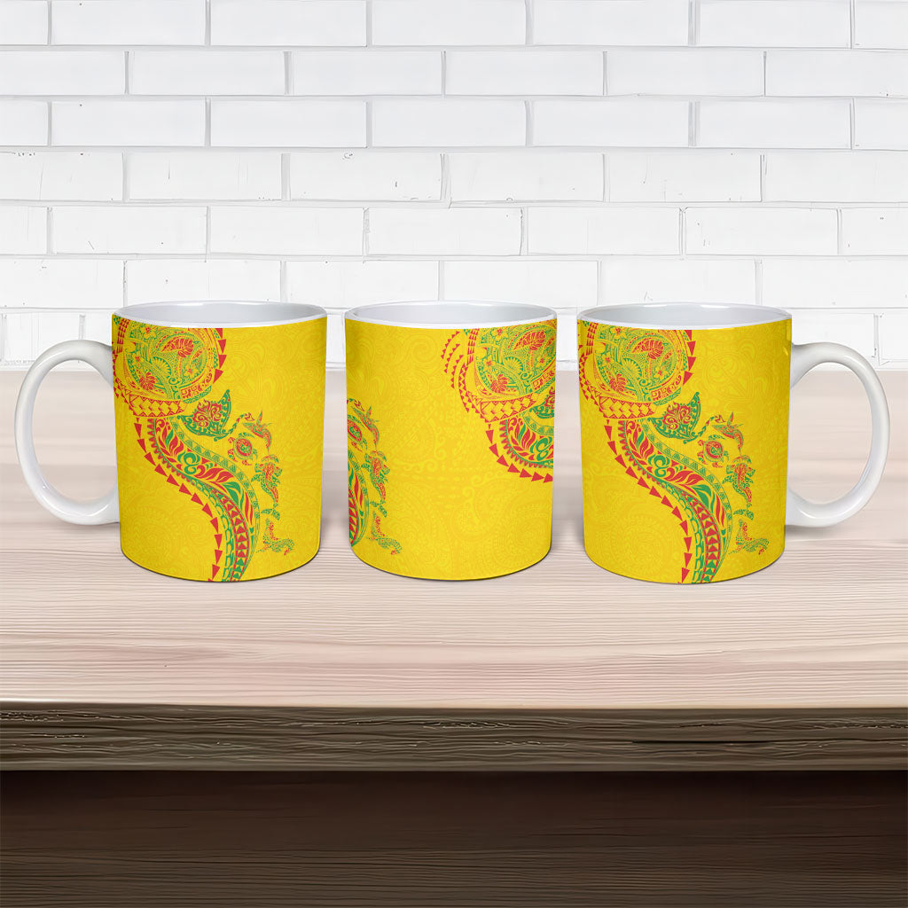 Hawaiian Kakau Tribal Sea Animals Tattoos Ceramic Mug Kanaka Maoli Flag Color Inspired