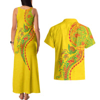 Hawaiian Kakau Tribal Sea Animals Tattoos Couples Matching Tank Maxi Dress and Hawaiian Shirt Kanaka Maoli Flag Color Inspired LT03 - Polynesian Pride