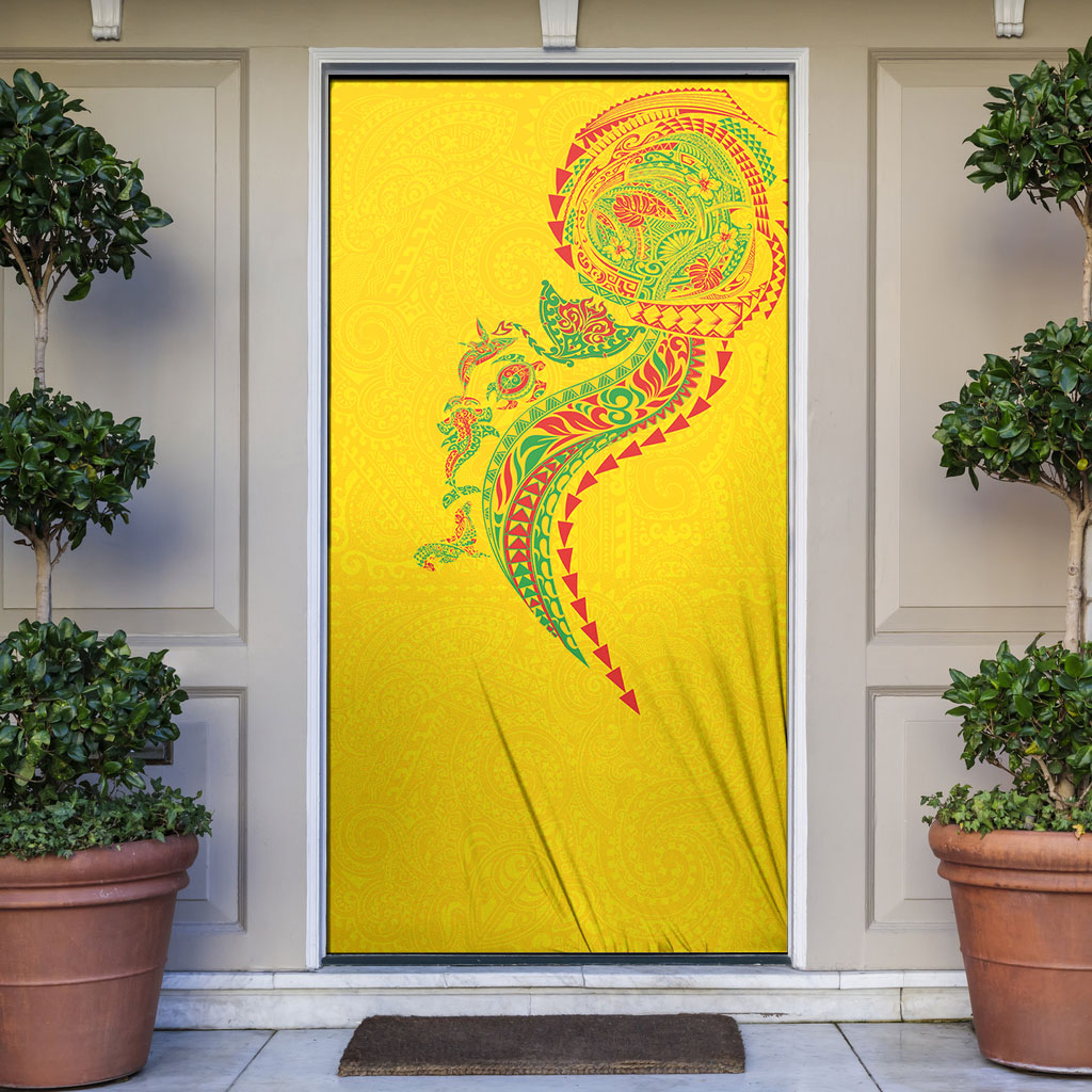 Hawaiian Kakau Tribal Sea Animals Tattoos Door Cover Kanaka Maoli Flag Color Inspired
