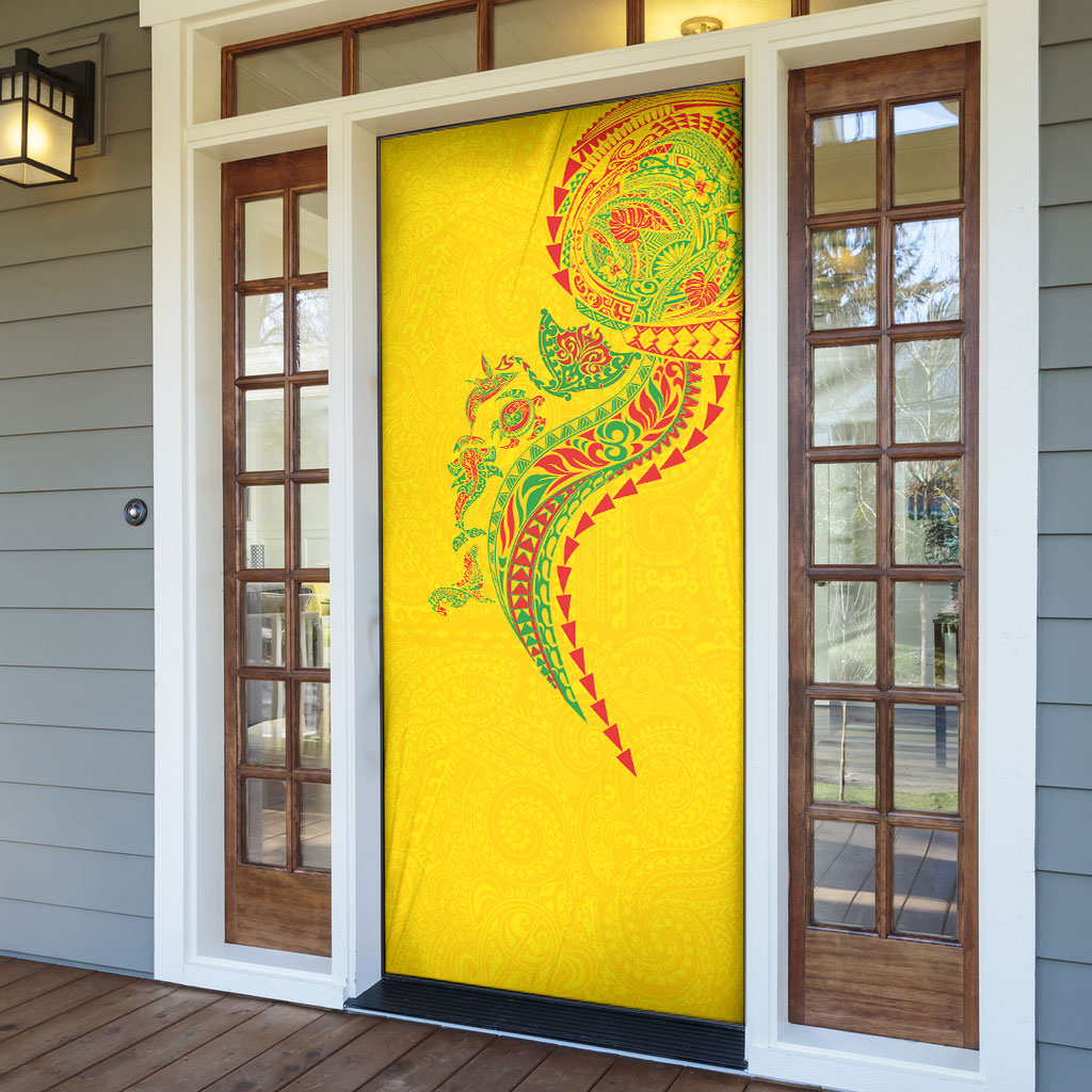 Hawaiian Kakau Tribal Sea Animals Tattoos Door Cover Kanaka Maoli Flag Color Inspired