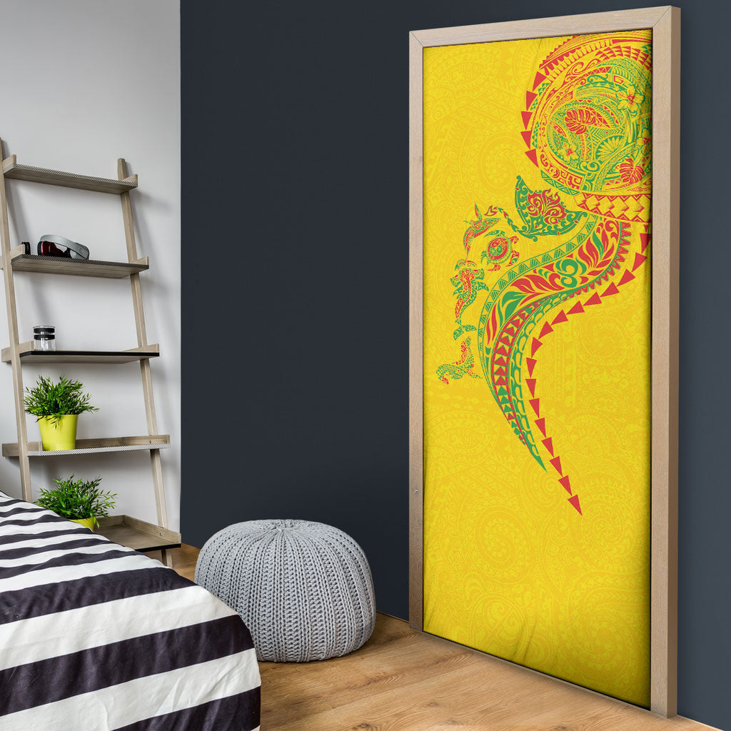 Hawaiian Kakau Tribal Sea Animals Tattoos Door Cover Kanaka Maoli Flag Color Inspired