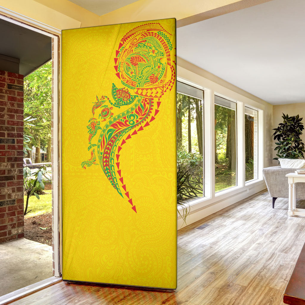 Hawaiian Kakau Tribal Sea Animals Tattoos Door Cover Kanaka Maoli Flag Color Inspired