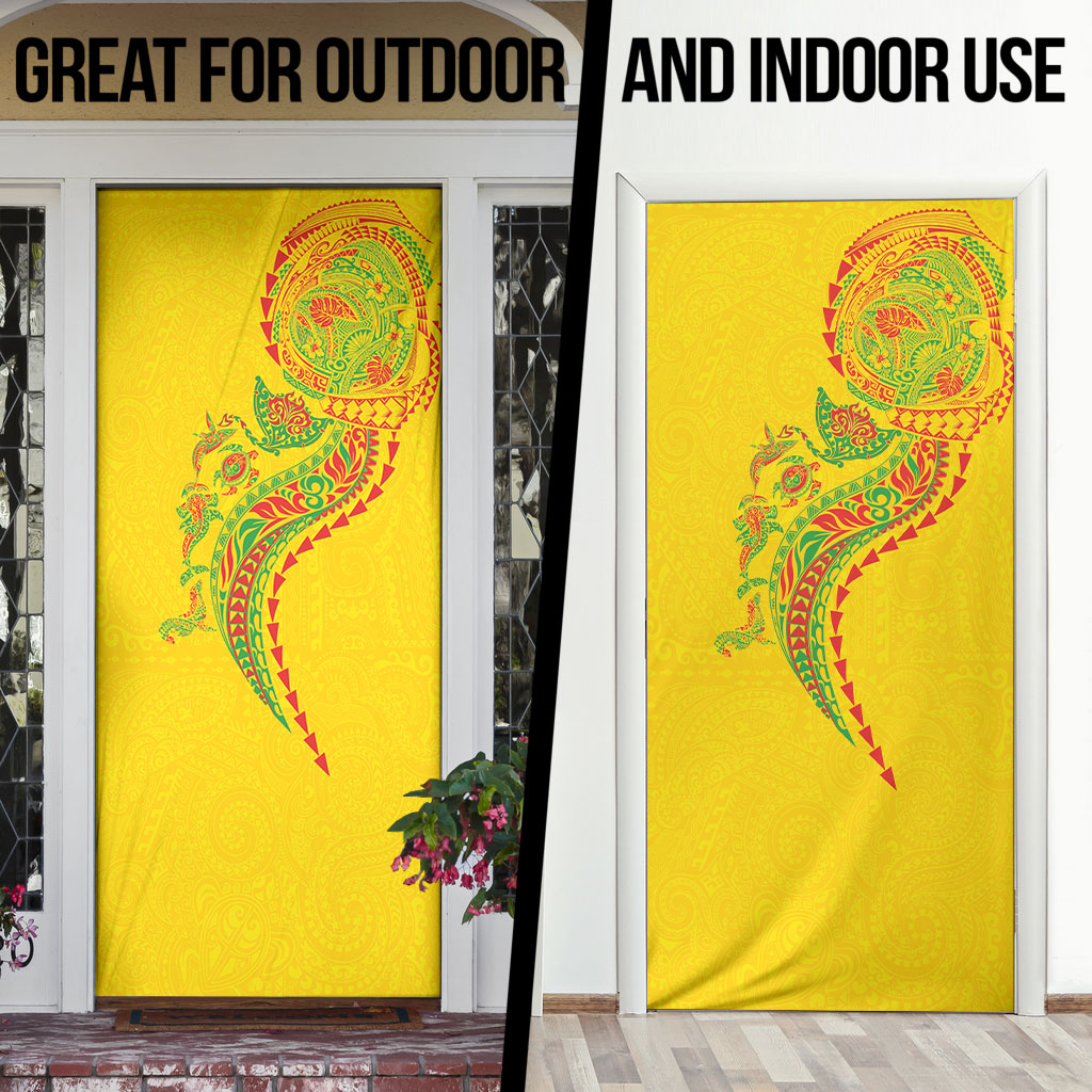 Hawaiian Kakau Tribal Sea Animals Tattoos Door Cover Kanaka Maoli Flag Color Inspired